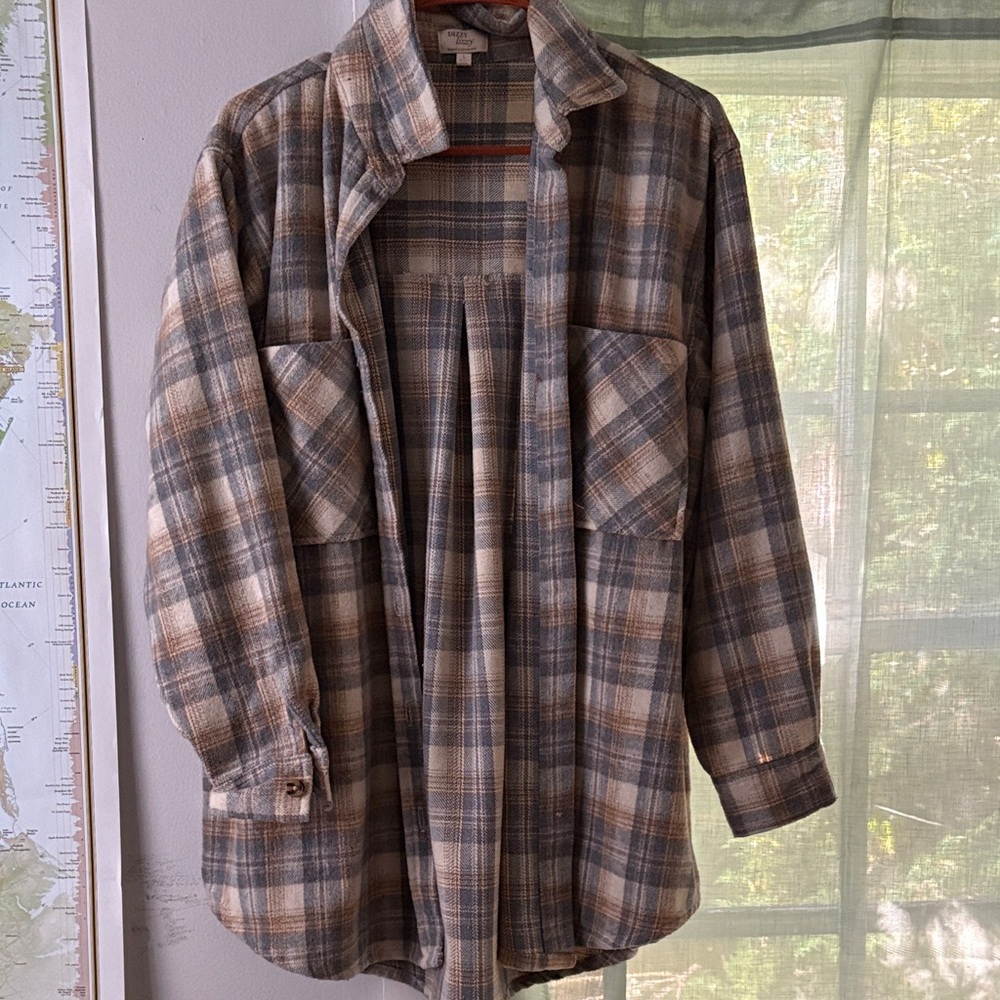 Dizzy Lizzie Plaid Flannel Shacket Women’s Large Oversized Button UpShirt Jacket